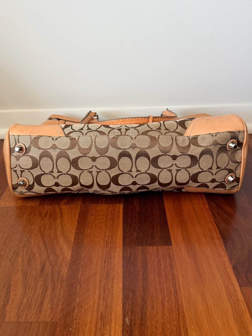 Coach Signature Tan and Brown East West Handbag - Picture 6 of 10